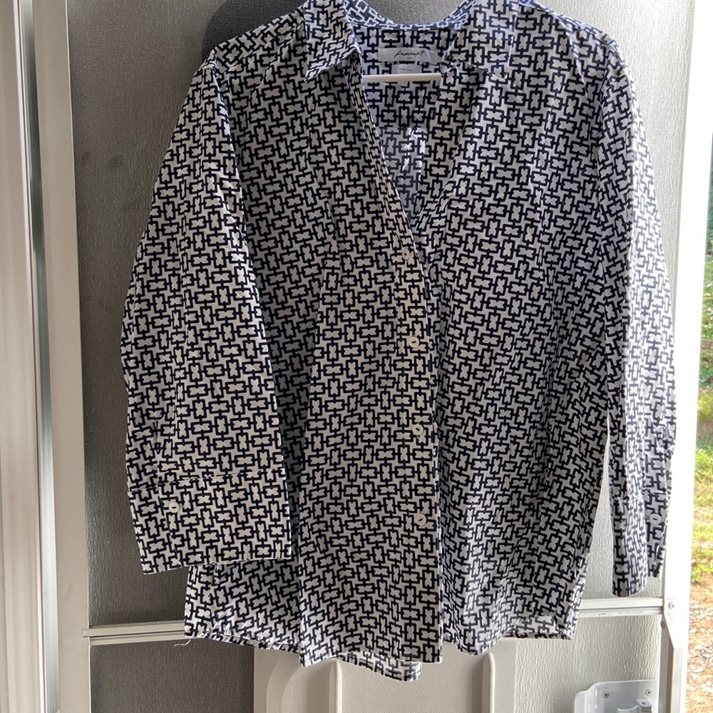 FOXCROFT easy care, women’s black and white button down, XXL